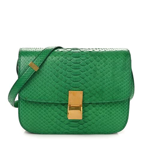 CELINE Snakeskin Medium Classic Box Green 